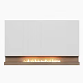 Modern White Fireplace Interior Design With Three Cabinets And Burning Flames 3d model