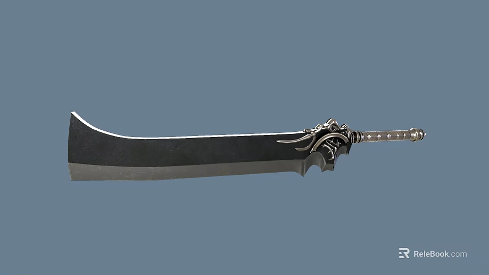 Large Decorative Sword With Intricate Handle Design And Broad Blade 3d model 