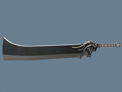 Large Decorative Sword With Intricate Handle Design And Broad Blade 3d model