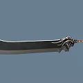 Large Decorative Sword With Intricate Handle Design And Broad Blade