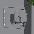 Unique Wall Lamp In Building Seen Through Hole Of Gray Cube With Palm Leaf