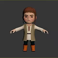 3D Boy Character In Traditional Clothing With Brown Hat And Orange Boots