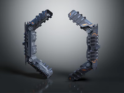 Detailed Dark Industrial Mechanical Structures With Hexagonal Frame And Orange Accents 3d model