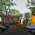 Children's Play Area With Slide Sandpit Colorful Ground Trees And Circular Track