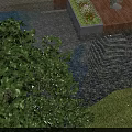 Lush Garden Courtyard with Water Feature Greenery and Wooden Deck Design