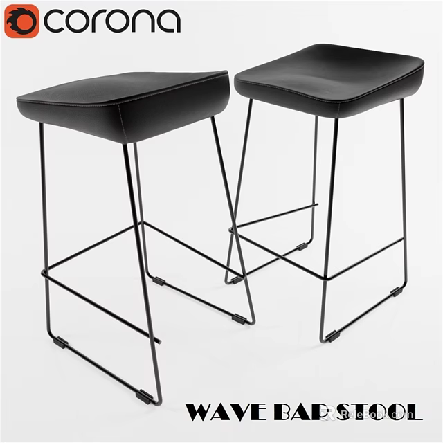 Modern Black Leather Bar Stools With Metal Frame For Kitchen Island Use 3d model 