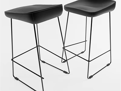 Modern Black Leather Bar Stools With Metal Frame For Kitchen Island Use 3d model