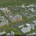 Aerial Planning of Modern City Featuring Buildings Green Spaces and Road Networks