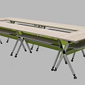 Office Conference Table With Light Wooden Top Green Panel And Ergonomic Chairs