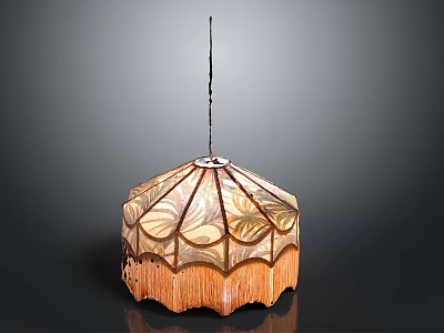 Vintage Octagonal Chandelier With Patterned Glass Shade And Fringed Artistic Design 3d model