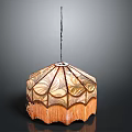 Vintage Octagonal Chandelier With Patterned Glass Shade And Fringed Artistic Design