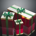 Festive Decorative Red And White Gift Boxes With Green Ribbons And Bows