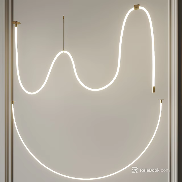 Modern Curved LED Chandelier With Sleek White Light Design For Interior Space Decor 3d model 