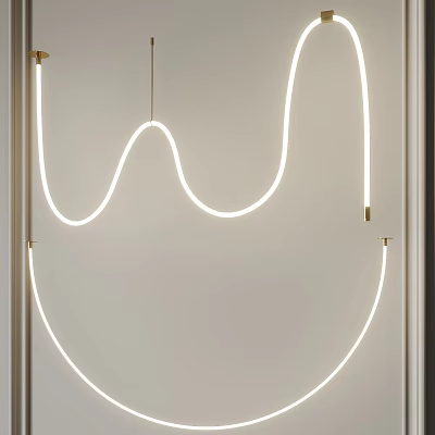 Modern Curved LED Chandelier With Sleek White Light Design For Interior Space Decor 3d model