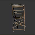 Modern Outdoor Scene With Wooden Folding Table Folding Bench And Green Cloth