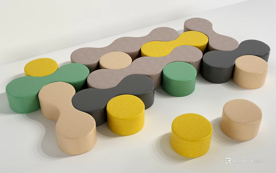Modern Modular Sofa Set With Colorful Rounded Modules For Versatile Interior Design 3d model