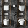 Modern Wall Mounted Toilet Designs On Dark Marble Bathroom Wall With Fixtures