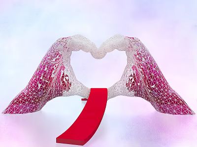 Heart Shaped Hands With Hollow Geometric Patterns And Red Arrow Design 3d model