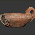 Ancient Orange Carved Pottery Sculpture With Decorative Handle And Open Design 3d model