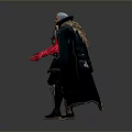 Mythical Warrior Character With White Hair Green Cape Red Accent And Metallic Armor Details