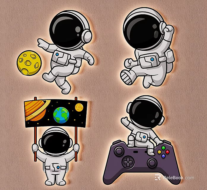 Astronaut Themed Wall Lamp With Moon Planets And Game Controller Design 3d model