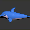 3D Blue Dolphin Toy Figure With Glossy Finish And Pink Underbelly On Dark Surface