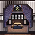 Traditional Chinese Reception Hall Interior With Intricate Wooden Structures Ornate Chandelier And Patterned Carpet