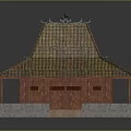Cartoon Traditional Building Scene With Tile Roof Curved Eaves And Stone Base