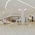 Modern Office Lobby Corridor With Large Photo Green Plant Elevator Doors And Recessed Lighting