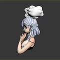 Anime Character With Light Blue Hair Pigtails Clouds Red Eyes Holding Chocolate Donut Dripping Sauce