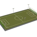 Soccer Field Sports Equipment With Green Turf White Lines Fence And Lighting Poles
