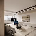 Modern Living Dining Room Interior With Curved Sofa Coffee Table Wooden Wall And Area Rug
