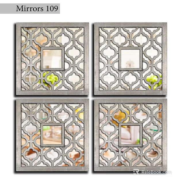Four Decorative Mirrors With Ornate Laser Cut Pattern Frames For Wall Decor 3d model 