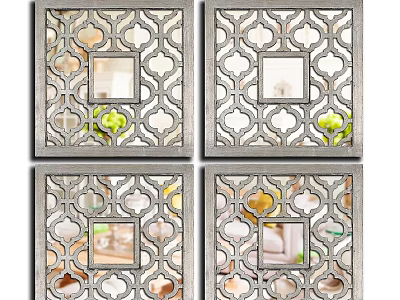 Four Decorative Mirrors With Ornate Laser Cut Pattern Frames For Wall Decor 3d model