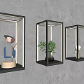 Modern Square Wall Lamps With Decorative Sculpture Plant And Sphere On Textured Gray Wall