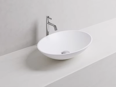 Minimalist Modern White Countertop Washbasin With Chrome Faucet On Sleek Surface 3d model