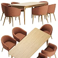 Modern Dining Table and Chair Set with Coral Armchairs Light Wood Rectangular Design 3d model