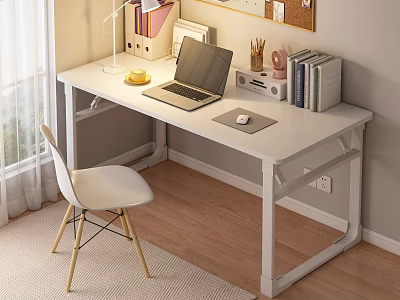 Modern Home Desk With Laptop Desk Lamp Books Stationery And Chair 3d model