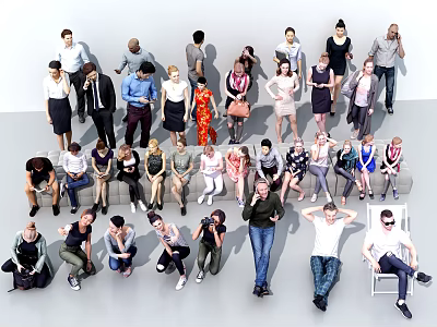 Diverse Group of People in Various Poses Standing Sitting with Casual and Formal Attire 3d model