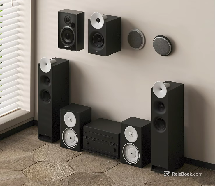 Home Audio Collection With Various Speakers Headphones Floor Standing Wall Mounted And Modern Sound Systems 3d model 