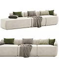 Light Beige Sectional Sofa With Green Checkered Pillows And Gray Throw Blanket 3d model