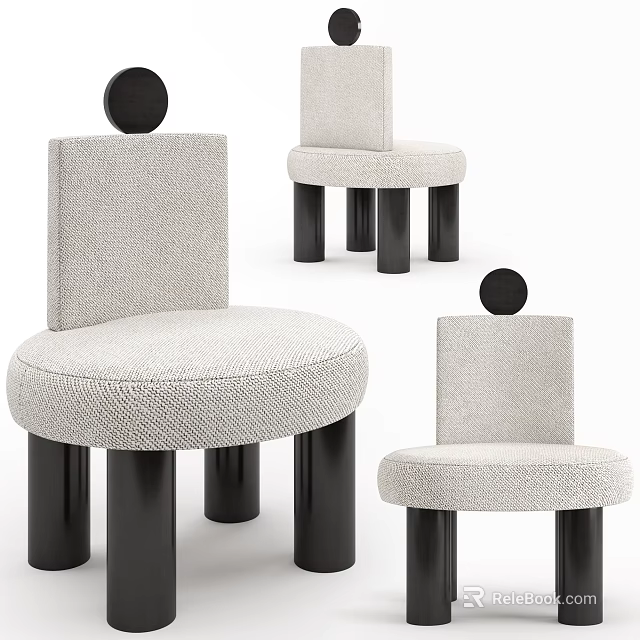 Modern Children's Chair With Gray Fabric Square Backrest Black Cylindrical Legs And Round Top Decoration 3d model 