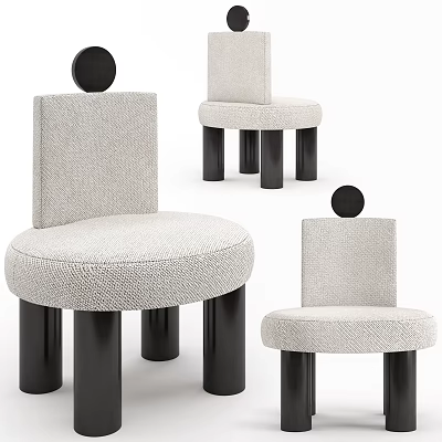 Modern Children's Chair With Gray Fabric Square Backrest Black Cylindrical Legs And Round Top Decoration 3d model