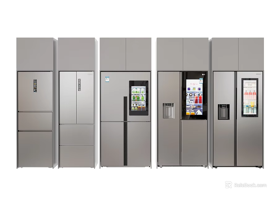 Multiple Modern Stainless Steel Refrigerators With Various Door Designs And Features 3d model 
