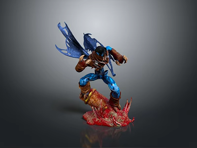 Dynamic Action Figure Featuring Blue Wings Brown Blue Outfit And Red Base In Dynamic Pose 3d model