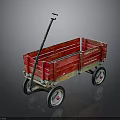 Red Metal Toy Wagon With Black Handle And White Rimmed Wheels
