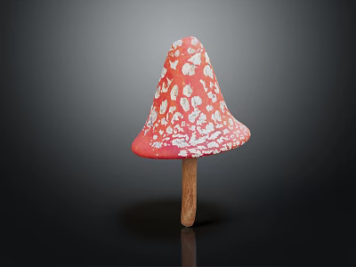 Fresh Organic Red White Spotted Mushroom Vegetable With Wooden Stem On Black Background 3d model