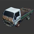 Old Rusty Truck With White Cab Green And Red Flatbed Body On Dark Background