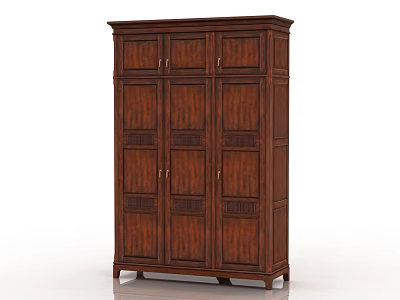 Traditional Style Dark Brown Wooden Wardrobe With Multiple Doors And Decorative Details 3d model