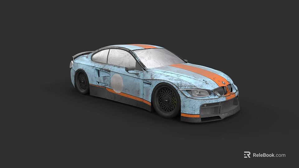 Blue And Orange Sports Car With Racing Stripes Black Alloy Wheels And Aerodynamic Design 3d model 